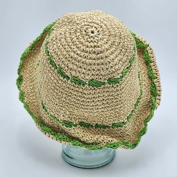 Vintage Paper Straw Green Accent Floppy Sun Hat - Picture 6 of 7